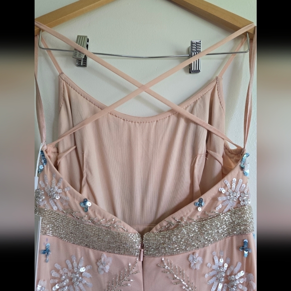 NEW! Mac Duggal,  Floral Sequin Maxi Dress in Pink Nude/Multi Sequins, Size 2 - Picture 4 of 11